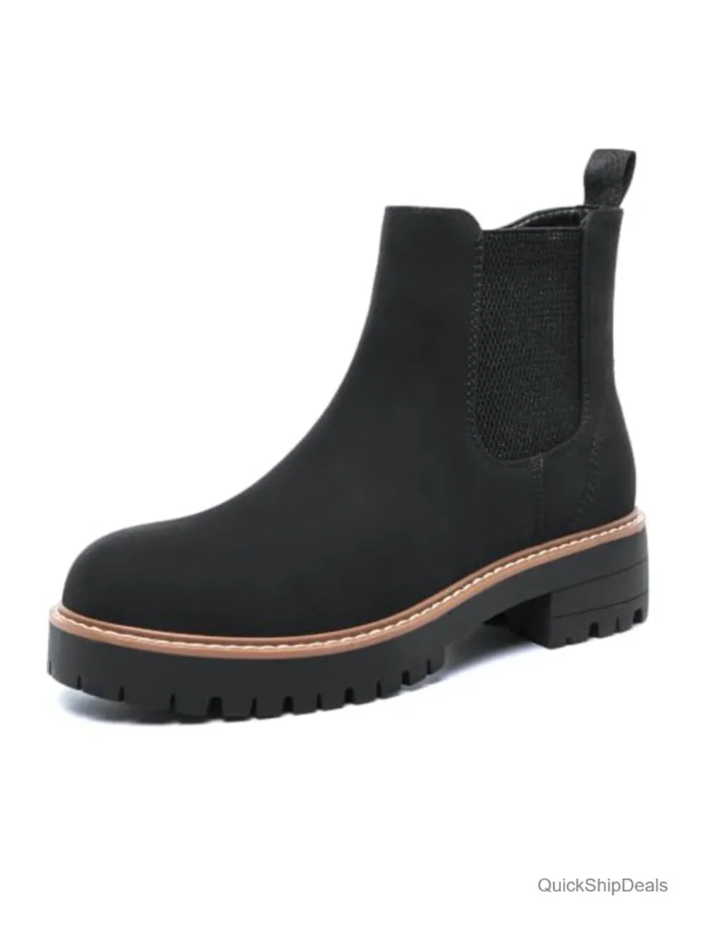 Womens Chelsea Ankle Boots Chunky Low Heel Side Zip Round Toe Faux Leather